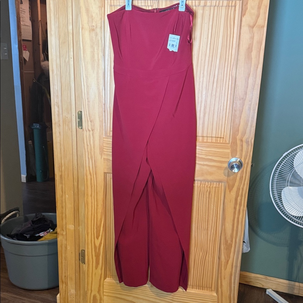 Elegant Red Strapless Jumpsuit